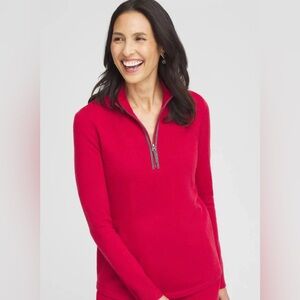 Chico’s Zenergy Red Half-Zip Sweater cashmere blend Pullover in size 2 (large)